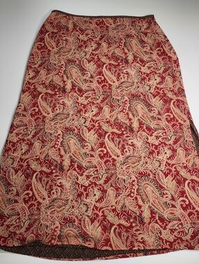 Handmade Reversible Maxi Skirt Red Beige Paisley Brown Geometric Boho Sz M